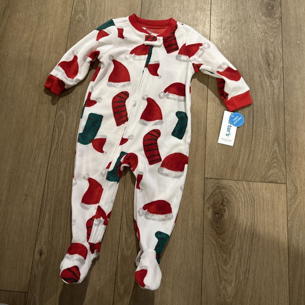 Carters Santa Hat & Stocking Holiday Soft Fleece Sleeper Baby Size 12 Months New